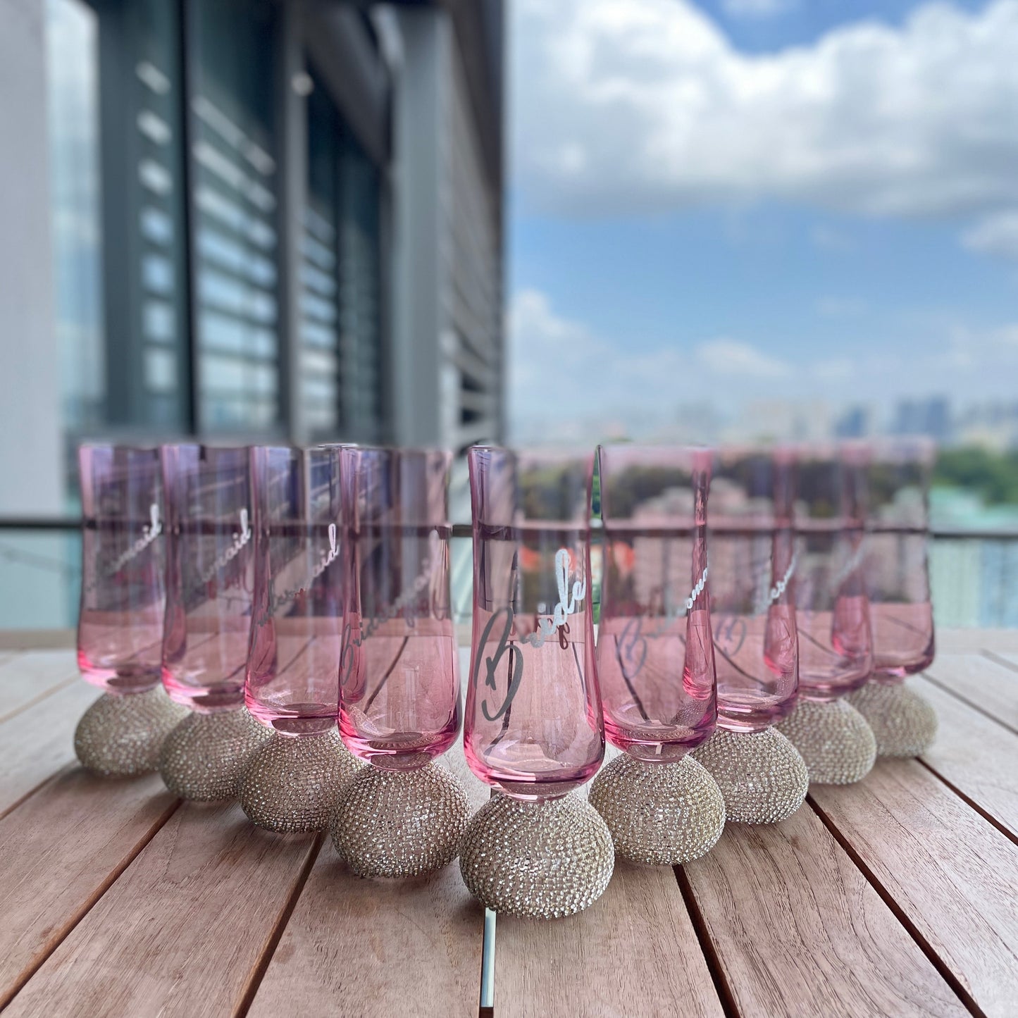 Pink Crystal Champagne Glass Diamanté Base