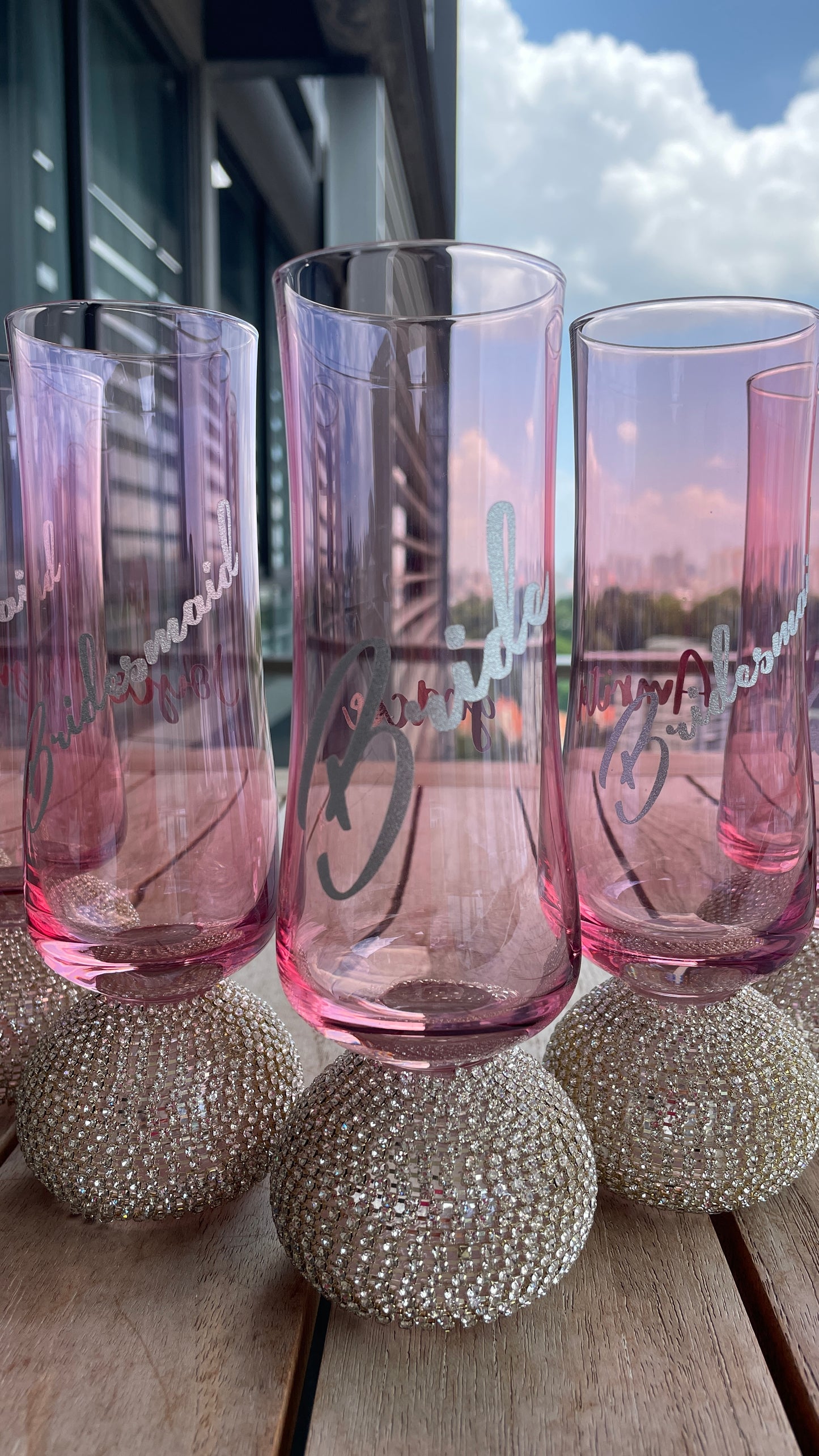 Pink Crystal Champagne Glass Diamanté Base