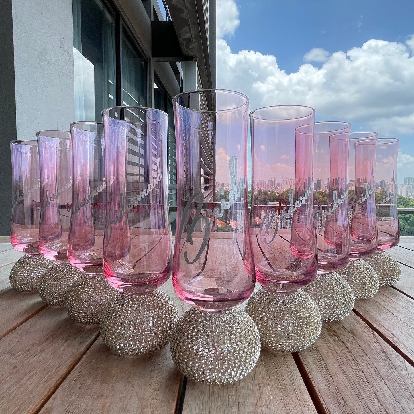 Pink Crystal Champagne Glass Diamanté Base