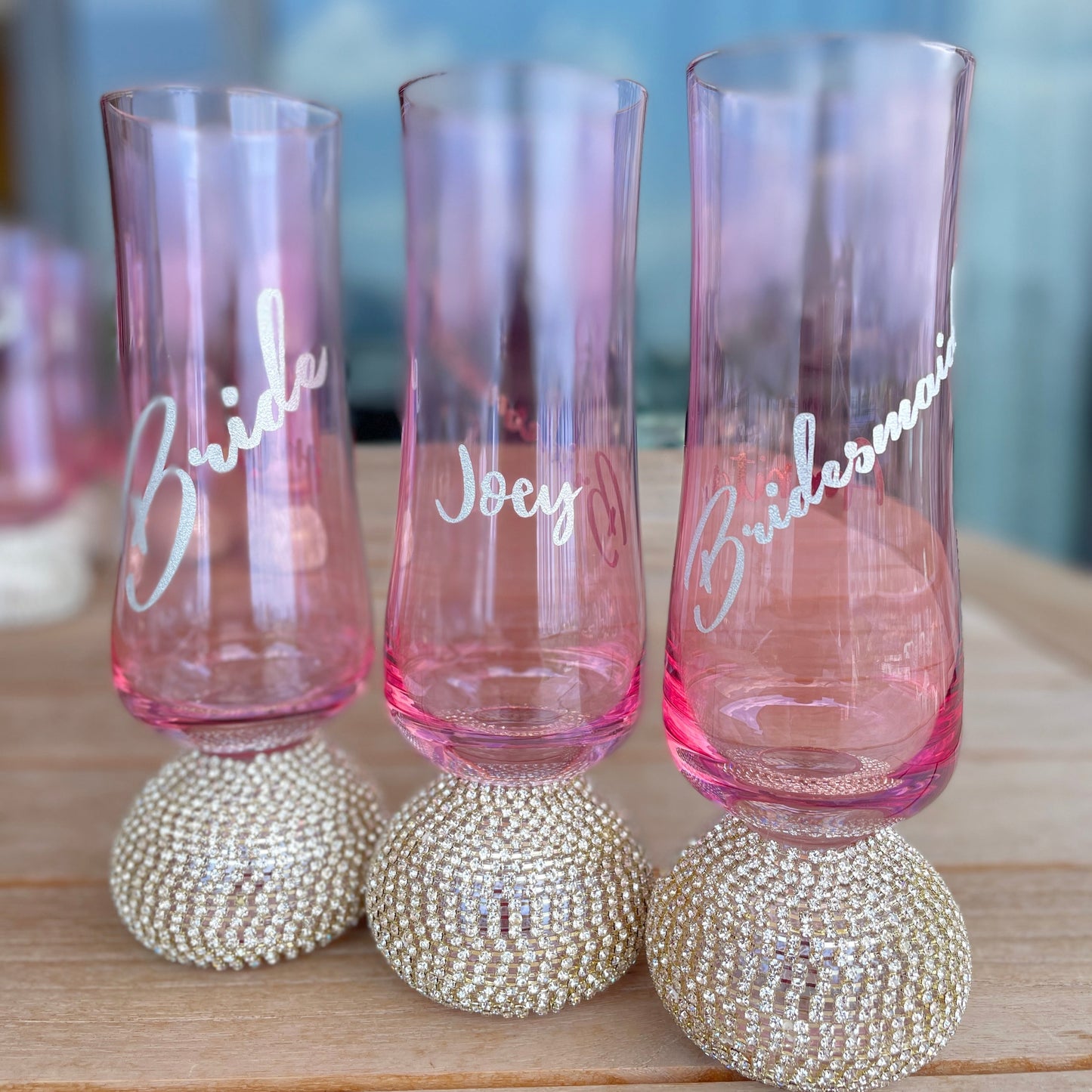 Pink Crystal Champagne Glass Diamanté Base