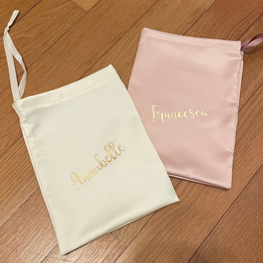 Personalised drawstring satin bag